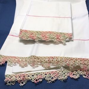 Vintage Muslin Hand Tatted Trim Pillowcases